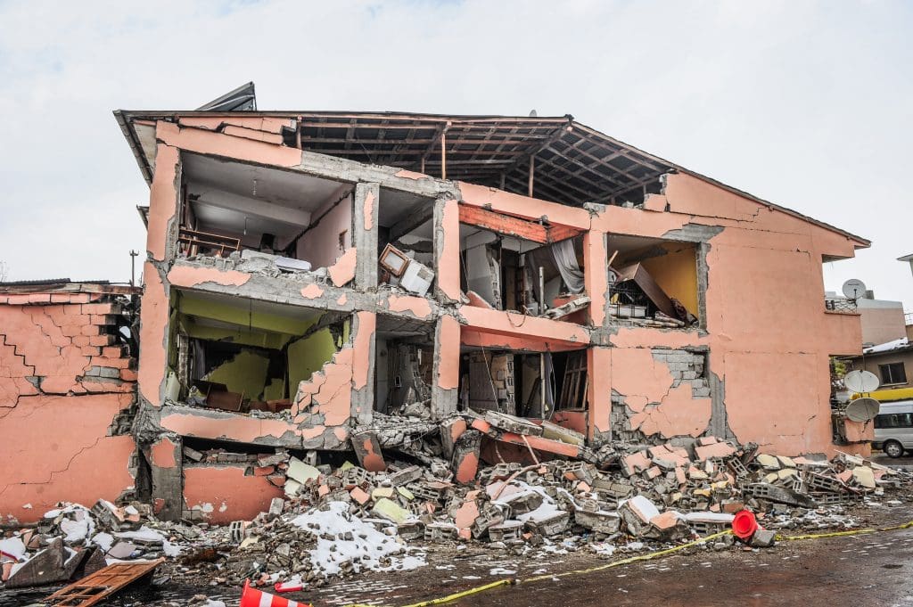 A collapsed building after an earthquake.