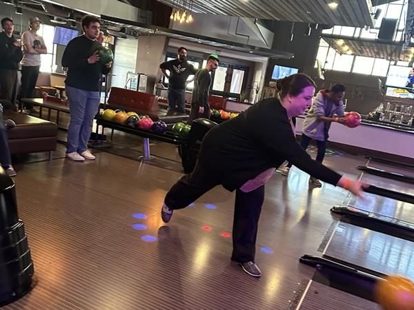 A member of the PC Professional team, bowling